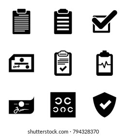Check icons. set of 9 editable filled check icons such as shield, heartbeat clipboard, clipboard, eye test