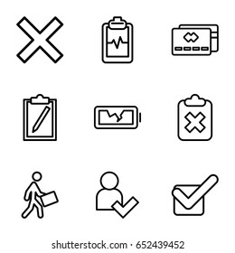 Check icons set. set of 9 check outline icons such as heartbeat clipboard, courier, tick, broken battery, add user, clipboard with cross, cancel, clipboard