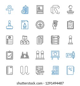 check icons set. Collection of check with agenda, planning, tampon, board, pawn, agreement, correct, checklist, files, file, task, clipboard. Editable and scalable check icons.