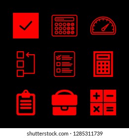 check icons set with notes symbol of clipboard, calculator and portfolio filled tool vector set