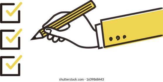 check image,hand holding pencil,white background