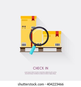 Check in. Warehouse icons logistic blank and transportation, storage vector illustration.