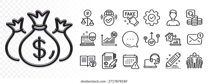 Compruebe la inversión, la forma correcta y los iconos de línea de ejecución para el App de Web. Resplandor de efecto de luz. Icono de mensaje. Pack de iconos de trabajo en casa, redacción de textos, ayuda pictograma. Vector