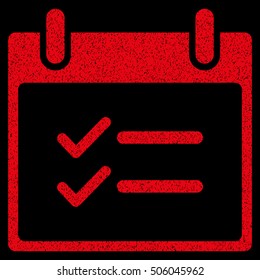 Check Items Calendar Day grainy textured icon for overlay watermark stamps. Flat symbol with unclean texture. Dotted vector red ink rubber seal stamp with grunge design on a black background.