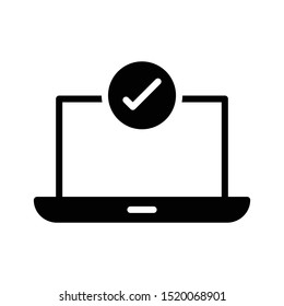 check laptop glyph flat vector icon