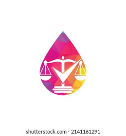 Check law firm drop shape logo vector. Law firm vector logo design. Law scale with check sign icon vector design