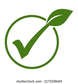 Check leaf logo vegetarian quality ecology vegan green eco element organic symbol. Vector bio recyclable degradable label logo template.