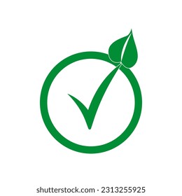 Comprobar el logotipo de hoja ecología vegetariana ecología vegetariana elemento ecológico vegetal símbolo orgánico. Ilustración vectorial. Imagen de archivo.