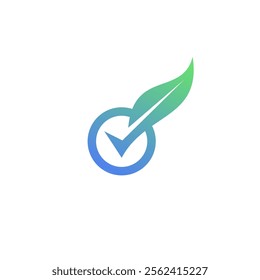 Check leaf logo vegetarian quality ecology vegan green eco element organic symbol.