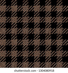 Check and leopard fashion seamless pattern. Trendy background with vichy and animal repeat print for fashion textile prints, wallpaper, wrapping, fabric imitation.