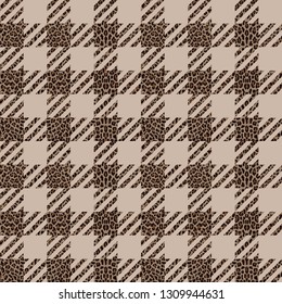 Check and Leopard Fashion Seamless Pattern. Vector Repeat Background.
