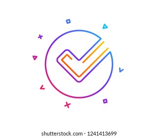 Check line icon. Approved Tick sign. Confirm, Done or Accept symbol. Gradient line button. Verify icon design. Colorful geometric shapes. Vector