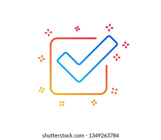 Check line icon. Approved Tick sign. Confirm, Done or Accept symbol. Gradient design elements. Linear checkbox icon. Random shapes. Vector