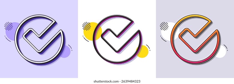 Check line icon. Halftone dotted pattern. Gradient icon with grain shadow. Approved Tick sign. Confirm, Done or Accept symbol. Line verify icon. Various designs. Vector