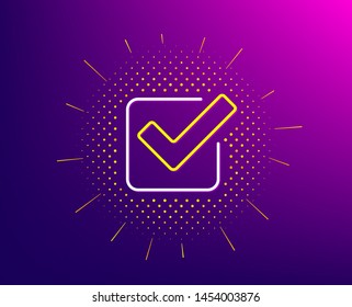 Check line icon. Halftone pattern. Approved Tick sign. Confirm, Done or Accept symbol. Gradient background. Checkbox line icon. Yellow halftone pattern. Vector