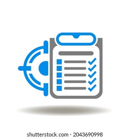 Comprobar la lista con la ilustración vectorial de destino. Símbolo de control de objetivos y gestión de estrategias.