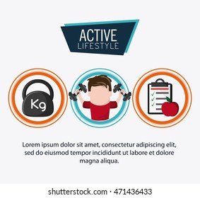 check list apple boy man cartoon weight lifting healthy lifestyle gym fitness icon. Colorful design. Vector illustration