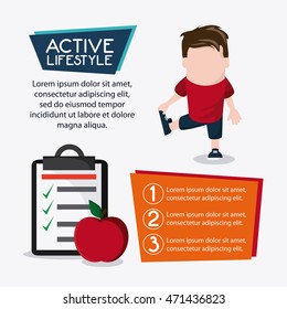 check list apple boy man cartoon weight lifting healthy lifestyle gym fitness icon. Colorful design. Vector illustration