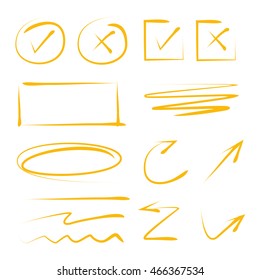 check list, arrows, and underlines