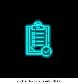 Check list blue glowing neon ui ux icon. Glowing sign logo vector