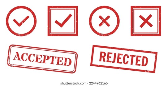 Check list button stamp. Red circle frame imprint with scratched texture.