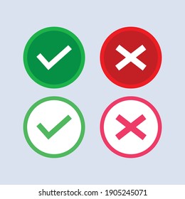 Check list and cancel icon illustration isolated in white background