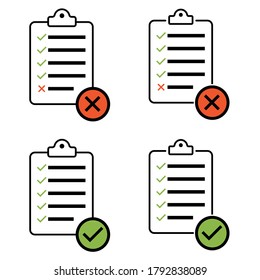 Check list , checklist set flat web icon isolated white background. Mark symbol, document collection test, vector illustration