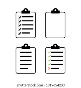 Check list , checklist set flat web icon isolated white background. Mark symbol, document collection test, vector illustration