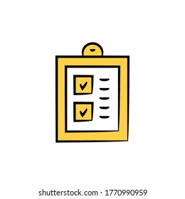lista de comprobación en el portapapeles icono ilustración vectorial amarillo