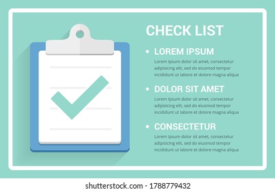 Check list - clipboard with check mark and place for your text, vector eps10 illustration