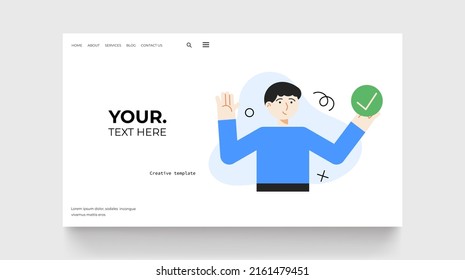 Check list concept. Person with check icon. Man with green icon. Vector illustration