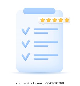 Check list document done checkmark, rating feedback icon. Clipboard paper, survey, rang symbol. Satisfaction, Experiences, achievements, concept. Vector illustration in Cartoon minimal style
