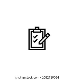 check list document icon. paper board with pen symbol. simple clean thin outline style design.