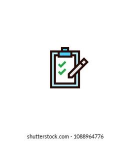 check list document icon. paper board with pen symbol. simple clean thin outline style design.