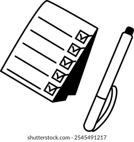 Checken Sie List Doodle. Symbol für Zielsetzung.
