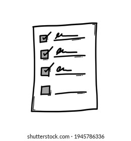 Marque el icono del vector del doodle de la lista. Línea dibujada a mano en la ilustración del esbozo de dibujo.
