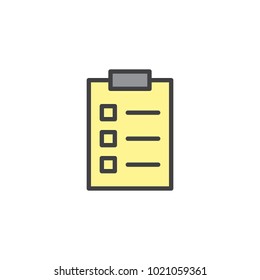 Check list filled outline icon, line vector sign, linear colorful pictogram isolated on white. Paper clipboard symbol, logo illustration. Vector graphics.