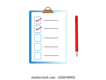 Check List Flat Icon with pen. Vector illustration