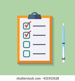 Check List Flat Icon with pen. Vector illustration