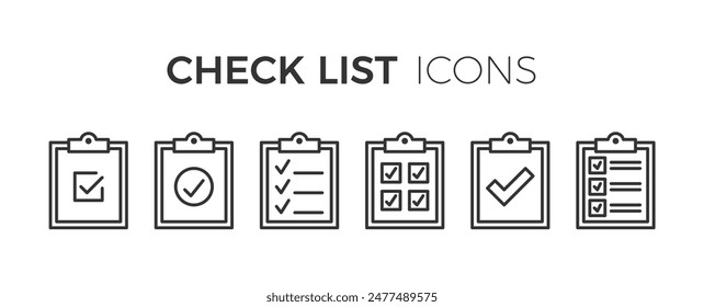 Check list flat line icons set, pixel perfect, editable stroke, vector eps10 illustration