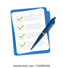 Check list in flat style. Vector stock illustration. Check mark icon. Flat design illustration. Checklist document.