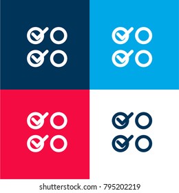 Check list four color material and minimal icon logo set in red and blue