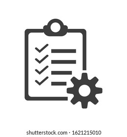Check list and gear icon isolated on white background. Vector illustration. Eps 10.