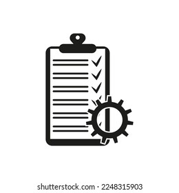 Compruebe el engranaje de la lista. Gestión logística. Ilustración vectorial.
