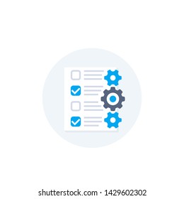 check list with gears, vector icon