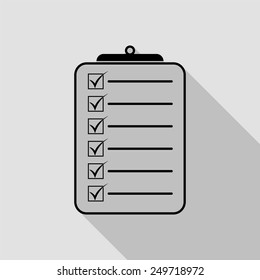 check list icon - black illustration with long shadow