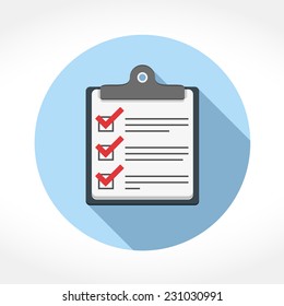 Check List Icon In Circle, Flat Design With Long Shadow, Vector Eps10 Illustration