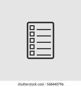 Check list icon flat. Black pictogram on grey background. Vector illustration symbol
