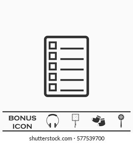 Check list icon flat. Black pictogram on white background. Vector illustration symbol and bonus button