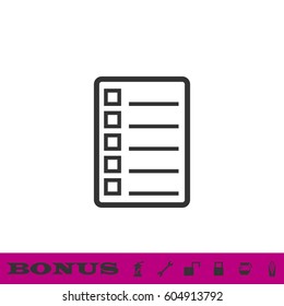 Check list icon flat. Black pictogram on white background. Vector illustration symbol and bonus button